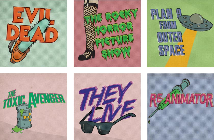 Ilustrations Evil Dead Rocky Horror Picture Show Reanimator They Live Toxic Avenger