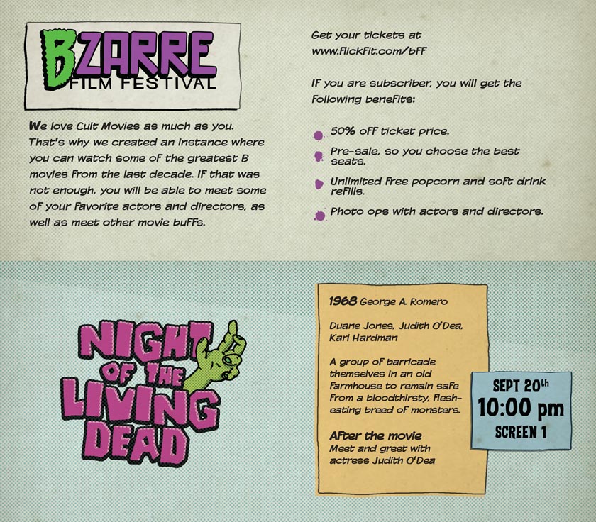 Newsletter design for Bzarre Film Festival