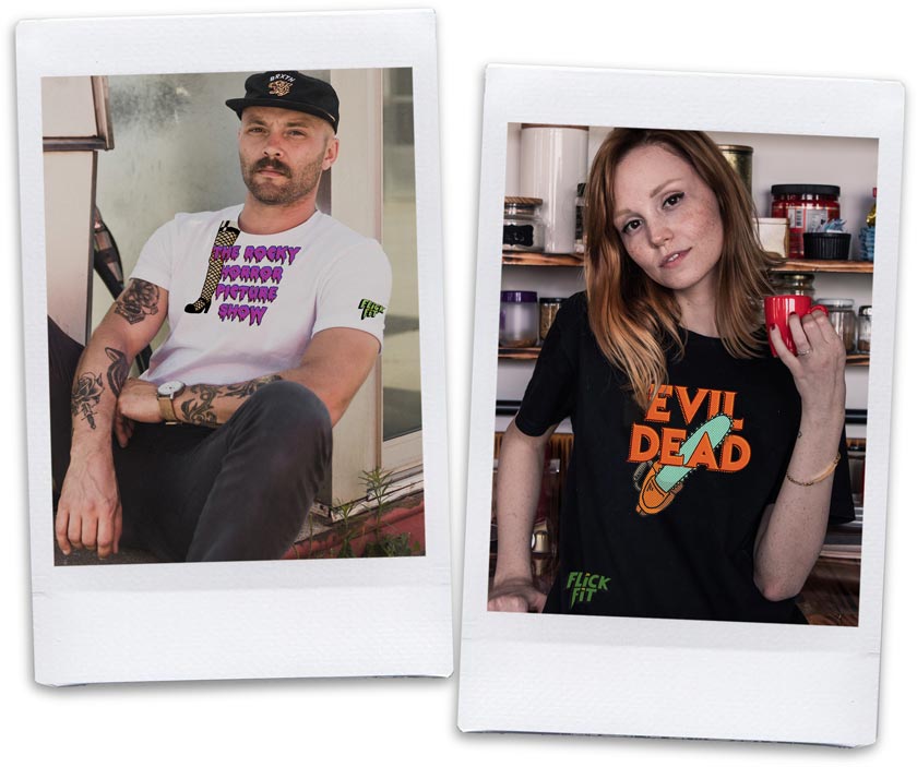 Flick Fit movie tshirt design rocky horror picture show and evil dead