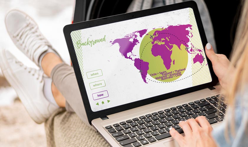 Backpacker looking at tablet