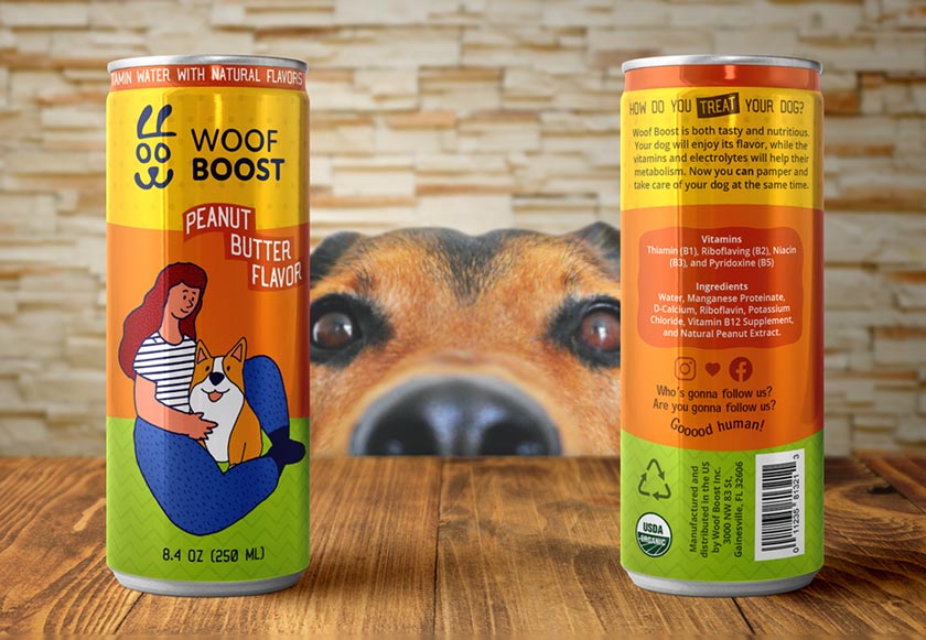 Woof Boost Dog Beverage Logo Design
